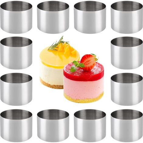 Dessert Rings, 12 Pieces Pastry Circle, Stainless Steel Cake Ring, Reusable Baking Ring, Mini Baking Rings for Cake Pastry Mousse Dessert (1/5)