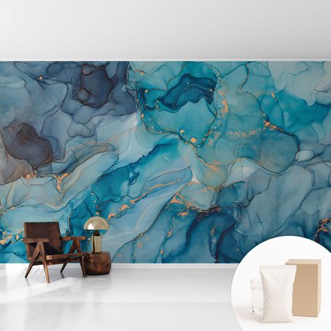 Tapete Dekorative Vliestapete mit Klebe für Wand - Mustertapete - moderne Einrichtung - für Büro Blaue Abstraktion 416x254 cm (1/5)