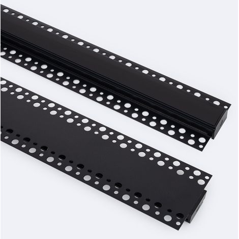 Profilo Alluminio Incasso in Cartongesso per Striscia LED fino a 20mm con Coperchio Continuo Nero 2 m Nero traslucido (1/4)