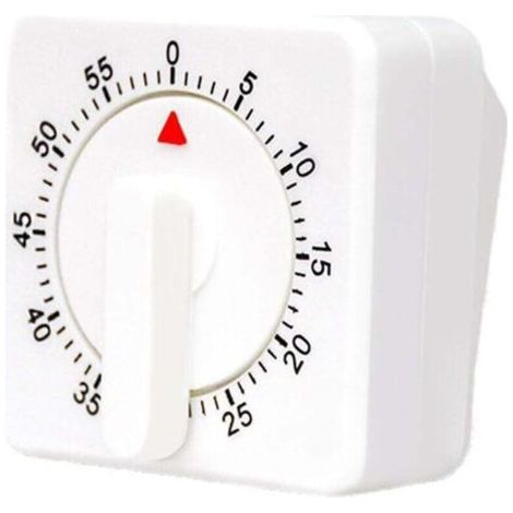 Horloge de cuisine mécanique de 60 minutes, minuteur visuel carré blanc avec alarme forte - Blanc