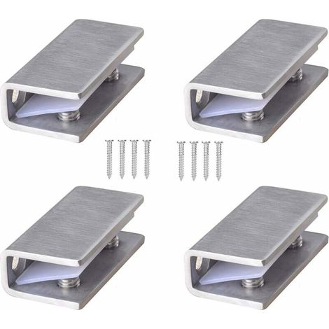 VURAHOME - Supports D'étagère en Verre, 4 PCS (8-12 mm) Pince à Verre Porte-Verre En Acier Inoxydable 304 Support de Serrage Clamp Clip Plat Main Courante Fenêtre Balustrade Réglable Escalier Salle de (1/4)