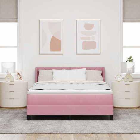 vidaXL Cama tipo Box Spring con cabecera Rosa 190 x 140 cm Terciopelo (1/5)