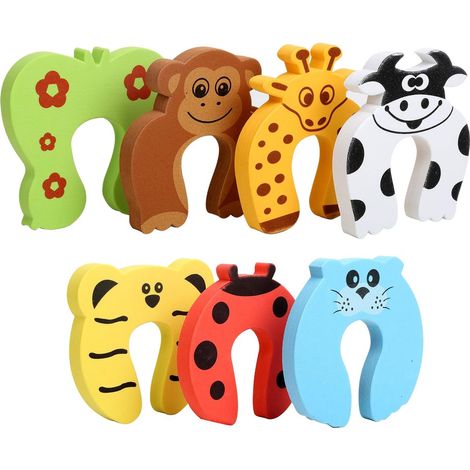 7x Arrêtoir de porte, Mousse EVA souple, Protection doigts enfant, Motifs animaux, Pour maison et crèche (1/5)