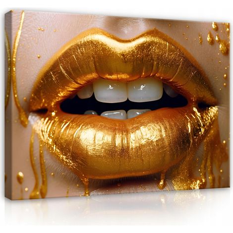 Peinture visage de femme lvres dorées sur toile 120x80 (1/3)