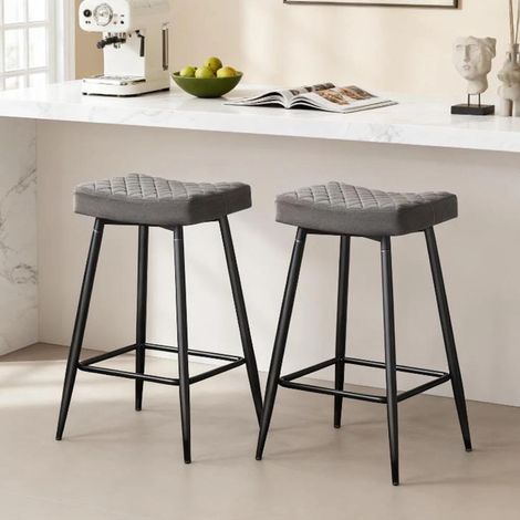 AINPECCA Bar Stools Set of 2 Velvet Grey Breakfast Dining Bar Stools Fixed Height Bar Stools Breakfast Bar, Counter, Kitchen and Home (1/5)