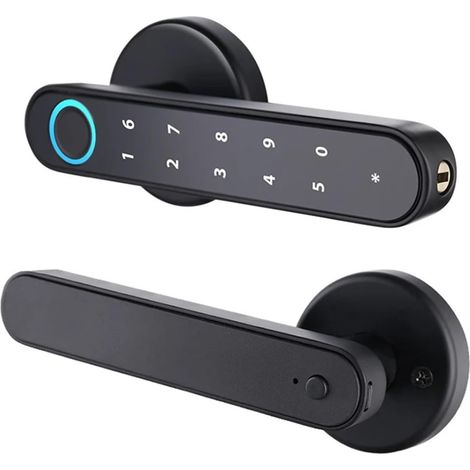 Serrure Intelligente à Empreinte Digitale, Mot de Passe, Carte RFID, Boulon Mort avec clé, for Porte intérieure en Bois et en métal(Black B Tuya) (1/3)