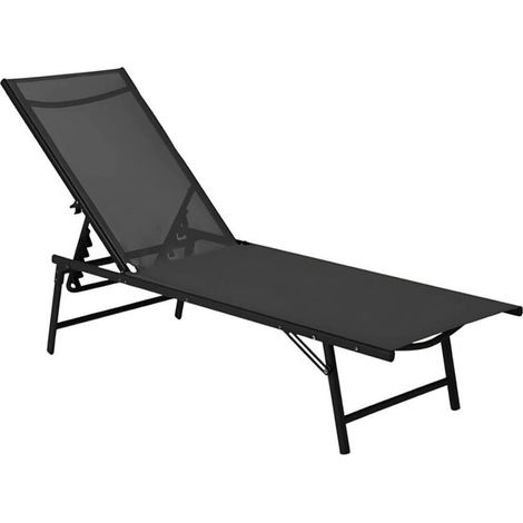 TrAdE Shop Traesio - Lettino Sdraio Mare Prendisole Reclinabile Pieghevole Praiano Piscina Sedia In Textilene - Nero (1/2)