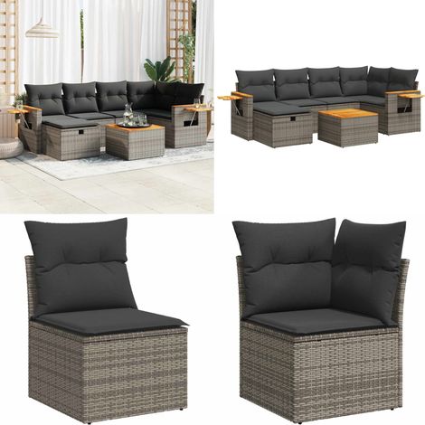 vidaXL Salon de jardin avec coussins 7 pcs gris résine tressée (1/5)