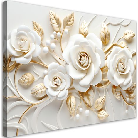 Tableau sur toile Fleur de rose or blanc 3D 60x40 (1/5)
