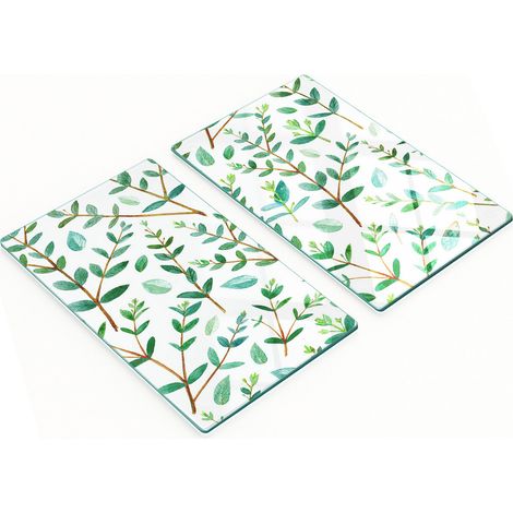 Planches à découper en verre résistantes et élégantes, motif eucalyptus, 2 x 30 x 52 cm