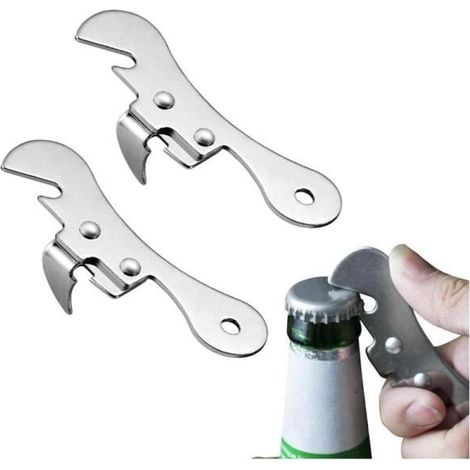 Ouvre Boite - 2Pcs - Acier inoxydable - 9,7 cm - Ouvre-bouteille multifonctionnel - Argenté (1/4)