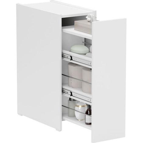 Pour niche et WC rangement gain de place meuble de sol compact avec grand tiroir coulissant 4 compartiments blanc (1/5)