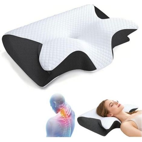 3 pcs Oreiller Apnée du Sommeil, Oreiller Anti Ronflement et Apnée Positionnelle, Coussin Ergonomique Cervical Mémoire Forme(Noir) (1/4)