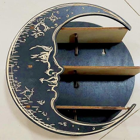 Étagère en forme de lune, support pour pierres de cristal, organisateur d'huiles essentielles, étagère murale, décoration intérieure, support de bureau en bois, rangement