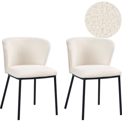 Set of 2 Dining Chairs Off-White Black Iron Legs Armless Protective Caps Modern Minimalism Design Dining Room HOSKIN