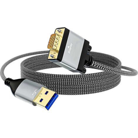 Câble adaptateur VGA vers USB 3.0, transmission de signal 1080p, gaine extérieure renforcée en PVC, compatible avec une utilisation informatique et bureautique, disponible en plusieurs couleurs. (1/5)