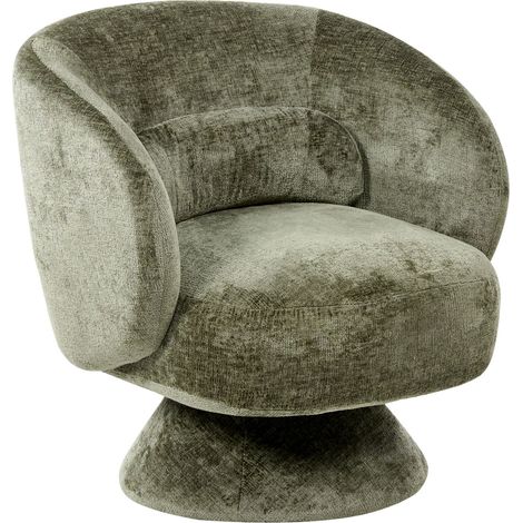 Swivel Armchair Green Chenille Seat Armless with Cushion Retro Style Metal Legs LIEKSA