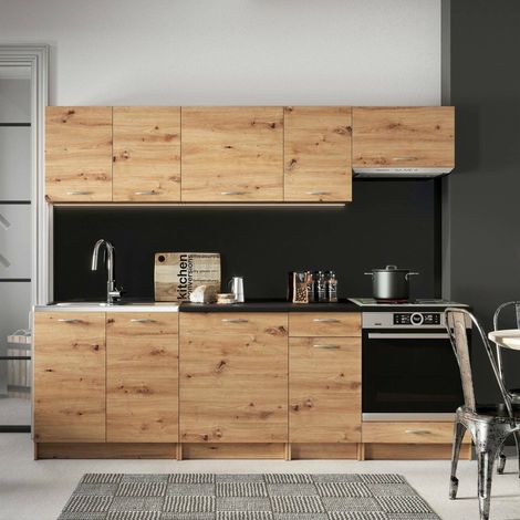 Cucina completa Camerino, Set compatto e funzionale con ante e cassetto, Rovere Nodi