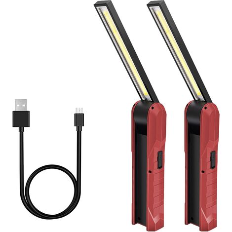 2 Stück wiederaufladbare LED-Arbeitsleuchte, 5 Modi, Mechanikerlampe, faltbare Taschenlampe mit magnetischer Basis, Inspektionslampe für Camping, Autoreparatur, rot