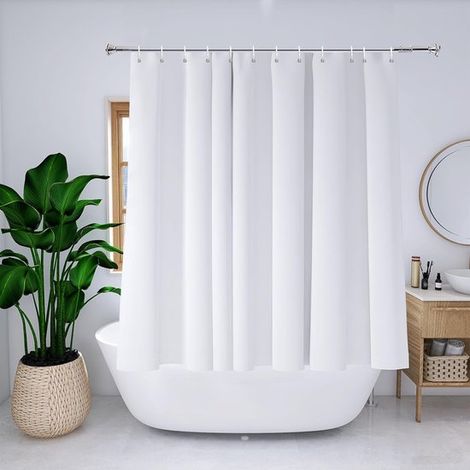 Tenda da doccia corta - Impermeabile - Pezzo singolo - Bianca - Poliestere - 180 x 150 cm (1/4)