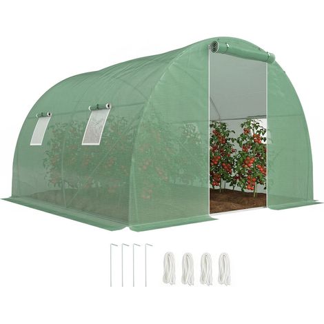 Serre Tunnel de Jardin 3x3x2 m 9 m² Bâche PE Verte Structure Acier pour Culture Potagère Porte Zippée et Fenêtres (1/5)