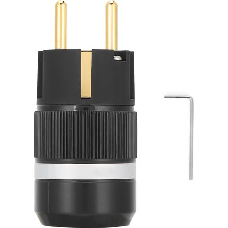 Adaptateur secteur audio Monosaudio E100G/F100G, connecteur IEC, plaqué or 24 carats, en cuivre pur (réf. 100-250VE100G). (1/5)