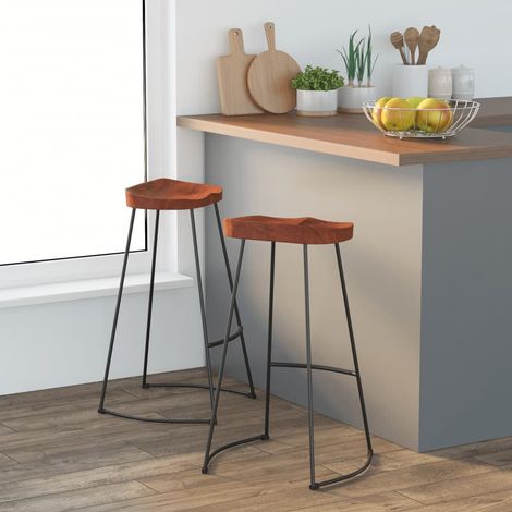 Lot de 2 Chaises de bar Gavin Tabourets de bar - Tabouret Haut 50x40x78 cm Bois massif manguier BV416259 - BonneVie (1/5)