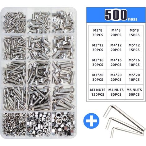 500-teiliges Edelstahl-Box-Set M3M4M5 Rundkopfschraube Schraubenmutter Scheibenkopf Innensechskantschraube, von DEBUNS (1/5)