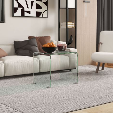 Table basse moderne en verre trempé au design monobloc. 50 x 40 x 45 cm. Transparente. (1/5)