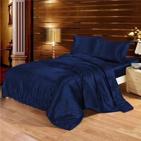 Parure de Lit Satin 200x230 Housse de Couette, Drap Housse 180x200 avec 2 Taies 51x76 cm Linge de Lit Soyeux Adulte,Bleu 2 (1/4)