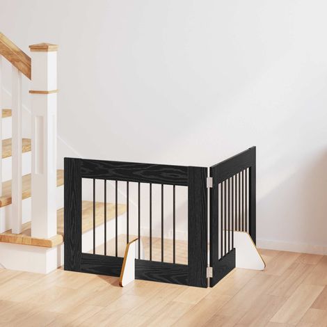 vidaXL Cancello per cani con supporti 2 pcs Rovere Nero 80 x 60