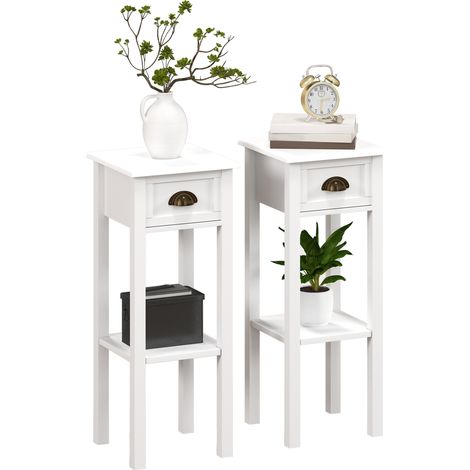 Zwei elegante Nachttische mit Schublade und Ablagefläche, Maße 30 x 30 x 75 cm, weiß