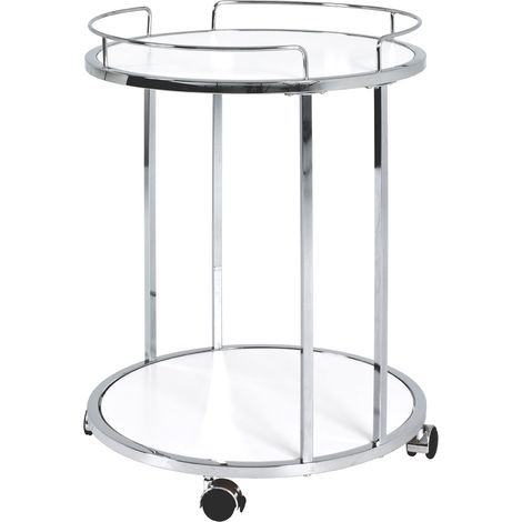 Table d'appoint Ronde sur roulettes, Chrome et Blanc, MDF et métal, Table Basse Ronde - Dimensions : H 60 x Ø 45 cm Style : Moderne (1/4)