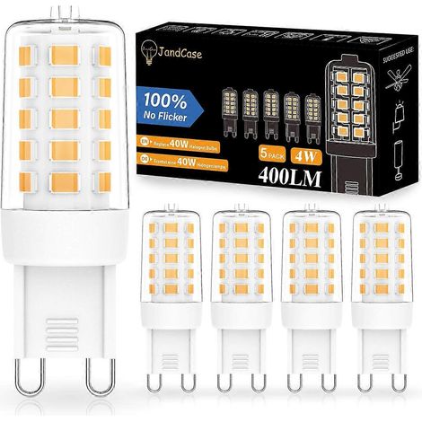 G9 LED-Lampen, 5er-Pack, 4 W (entspricht 40 W Halogenlampe), warmweiß (3000 K), 400 Lumen, 360°-Abstrahlwinkel, nicht dimmbar