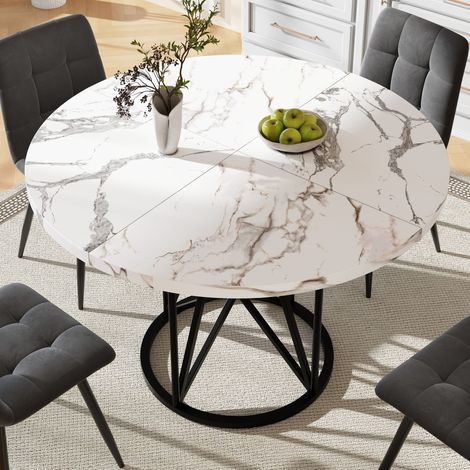 Tavolo Rotondo da Pranzo 100x100x76cm, MDF con Gambe Nero Geometriche in Metallo Leggero per Soggiorno e Sala da Pranzo