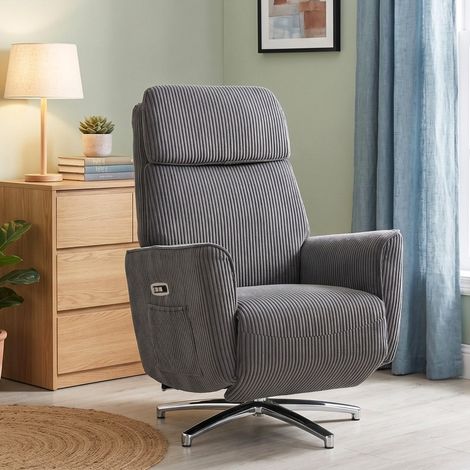 Sillón relax eléctrico giratorio 360°, doble motor, USB, gris oscuro DESVIAE (1/5)