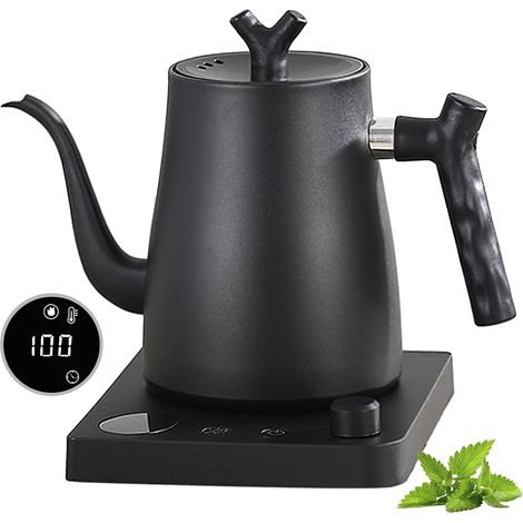1-Liter-Schwanenhalskessel – Edelstahl 304 – Einstellbare Temperatur 40–100 °C – Warmhaltefunktion – Mattschwarz (1/5)