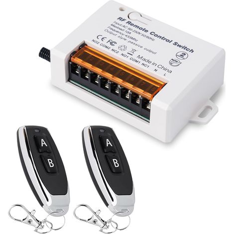 Télécommande RF sans fil 433 MHz avec 2 émetteurs AC 220 V -240 V 10 A 2 canaux récepteur relais pour rideau électrique porte de garage moteur lumière volets roulants (1/5)
