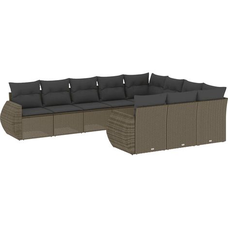 Maison Exclusive - Set Divano Giardino 10 pz con Cuscini Grigio Chiaro Polyrattan (1/5)