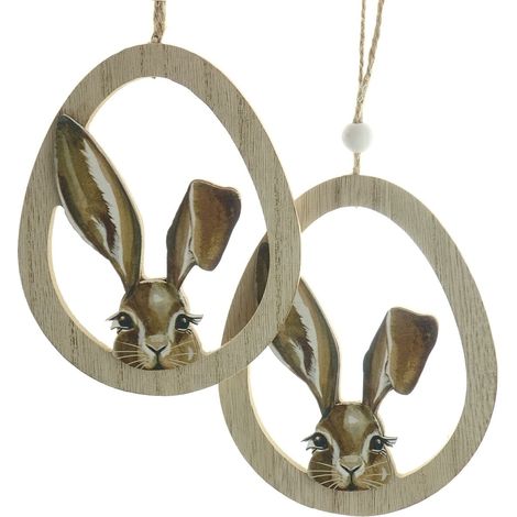 Kaemingk Oster-Deko Anhänger Hase im Ei im 2-er Pack - Holz