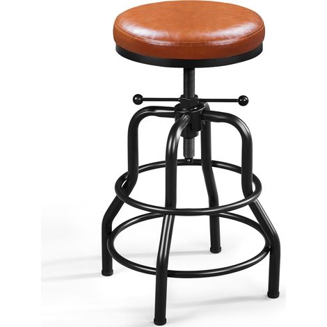 Homevive Taburete de Bar Industrial Giratorio Rústico Taburete de Metal Redondo Taburete de Altura de Mostrador para Cocina Restaurante Bar Marrón Claro (1/5)