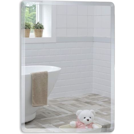 Miroir simple de salle de bain 60cm x 40cm – Verre argenté 4mm – Supports de suspension plats pour un aspect propre – Accroche portrait/paysage (1/2)