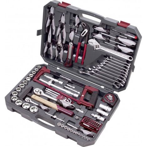 Kraftwerk – Coffret multi-outils 115 pièces – Clés combinées 8-22 mm – Cliquets réversibles 1/4"+1/2" 45 dents – Douilles 1/4" et 1/2" – Dimensions 540x390x110 mm