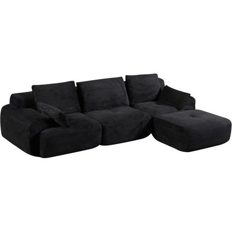 Ecksofa Ecksofa 3-Sitzer Sofa mit Hocker, ohne Montage, ergonomisch