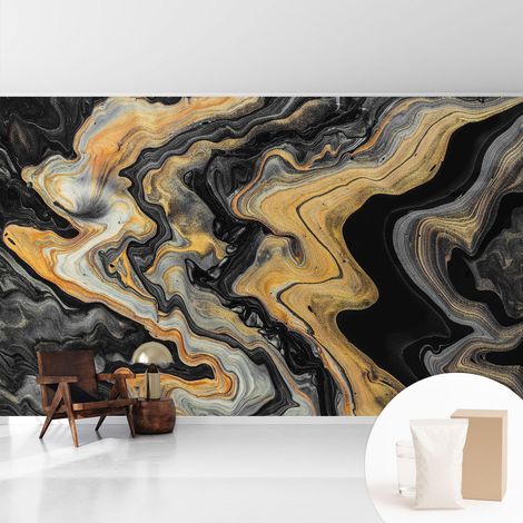 Tapete Vliestapete mit Kleber modern - Wanddeko für Küche - Klebefolie Wand - luxus Look Kaleidoskop aus Linien 416x254 cm (1/5)