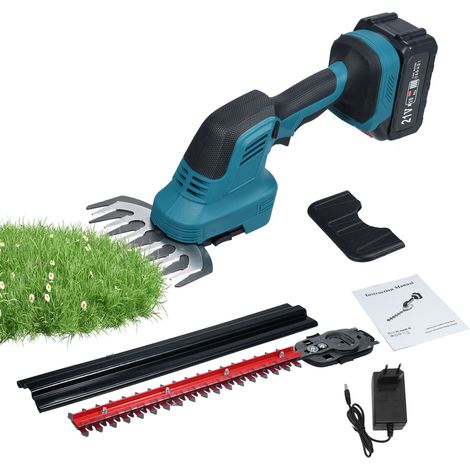 Taille-haie et cisaille à gazon 2 en 1, coupe-arbustes électrique 21 V, coupe-herbe portatif, léger, avec batterie 4,0 Ah et chargeur pour jardin, cour et pelouse. (1/5)