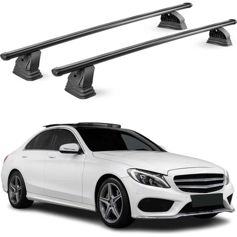 OMAC Barres de toit transversales en acier pour Mercedes Classe C W205 2015-2021 – TÜV / DIN 75302:2019 – Antivol inclus – Rainure en T (accessoires) – Charge max 75 kg – 2 barres – Noir (1/5)