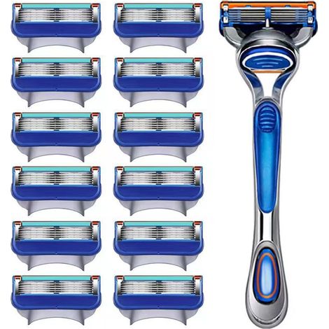 rasoir electriques hommes-Lames de rasoir rechange universelles - Compatibles tous manches 5 lames, rasage doux précis (12 lames + 1 manche) (1/3)