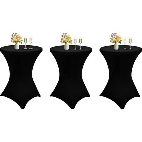 Stehtisch Hussen 3er Set 80x110cm Schwarz Spandex Stretch Tischdecke