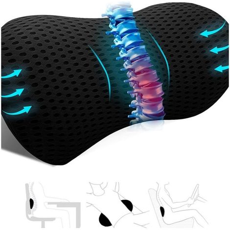 Coussin Lombaire Voiture Noir, Coussin Lombaire Chaise Bureau, Coussin Ergonomique, Coussin Dos Voiture, Coussin Lombaire Lit, Coussin Fauteuil Bureau, Appui Dos, Coussin Chaise Gaming (1/4)